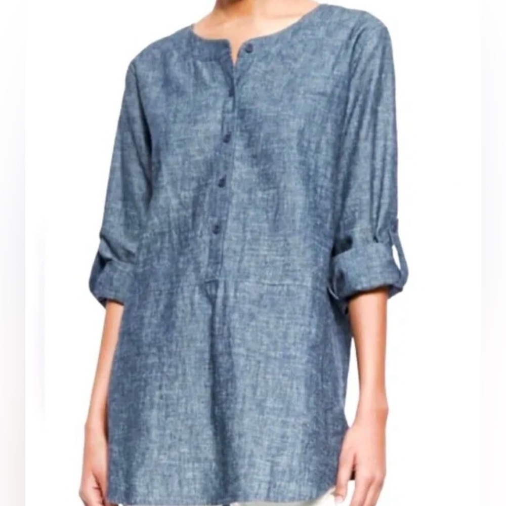 Eileen Fisher Chambray Tunic Blouse